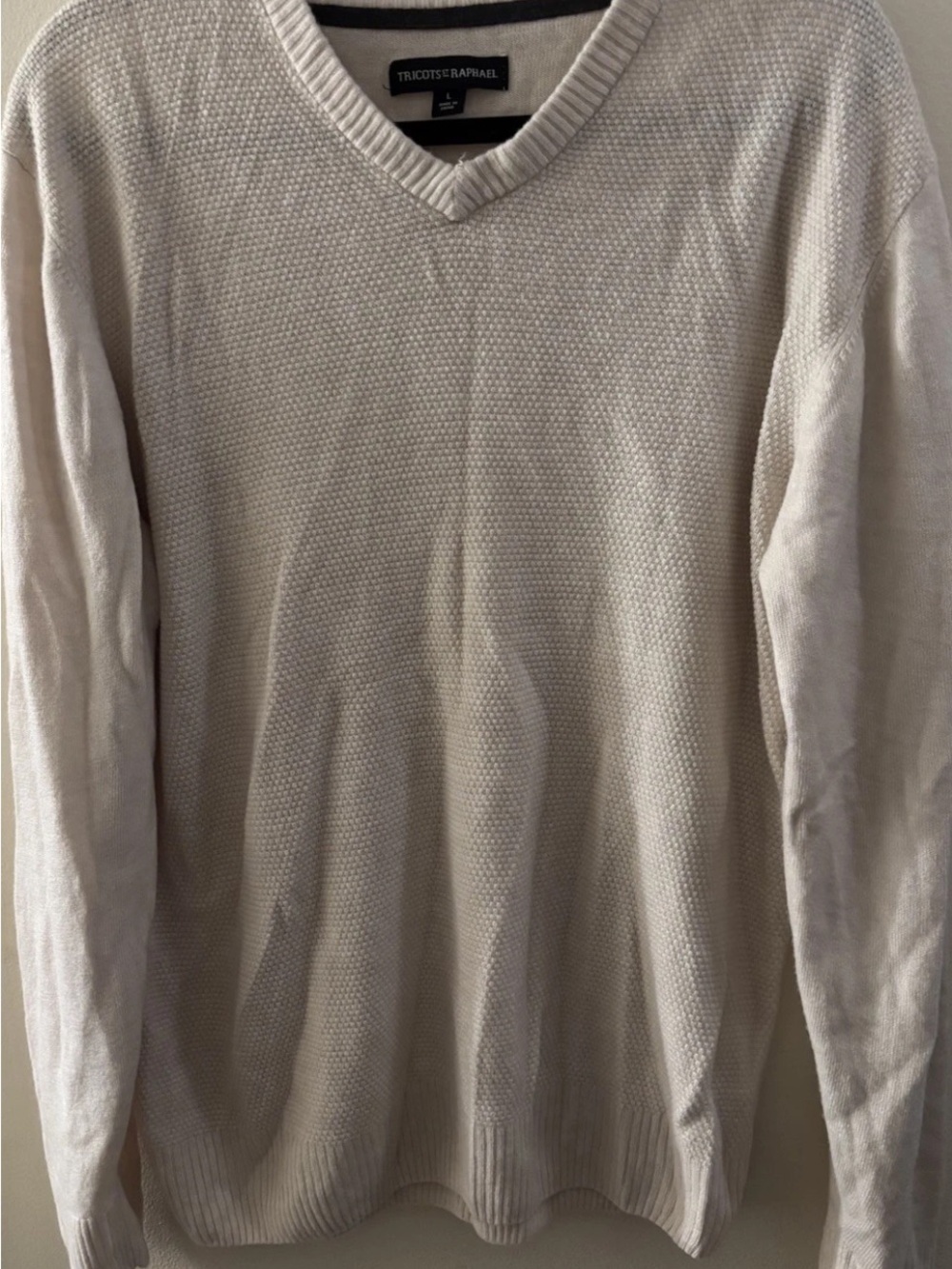 Vintage Tricots Raphael Men's Cream V-Neck soft waffle Crewneck acrylic Sweater